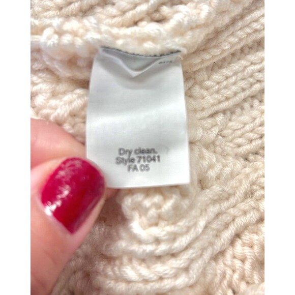 J.Crew Cableknit Chunky Sweater Cream Fisherman Sz L Handknit 100% Wool Retro 90 - Picture 4 of 8